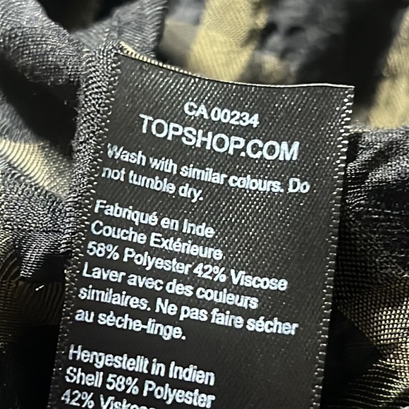 Topshop Black and khaki GINGHAM PLAID, PETER PAN RUFFLE COLLAR  TOP US SIZE 6 - Picture 8 of 9